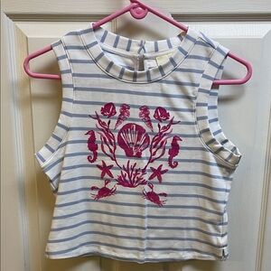 Maeve Striped Tank Top with Pink Sea Motif
